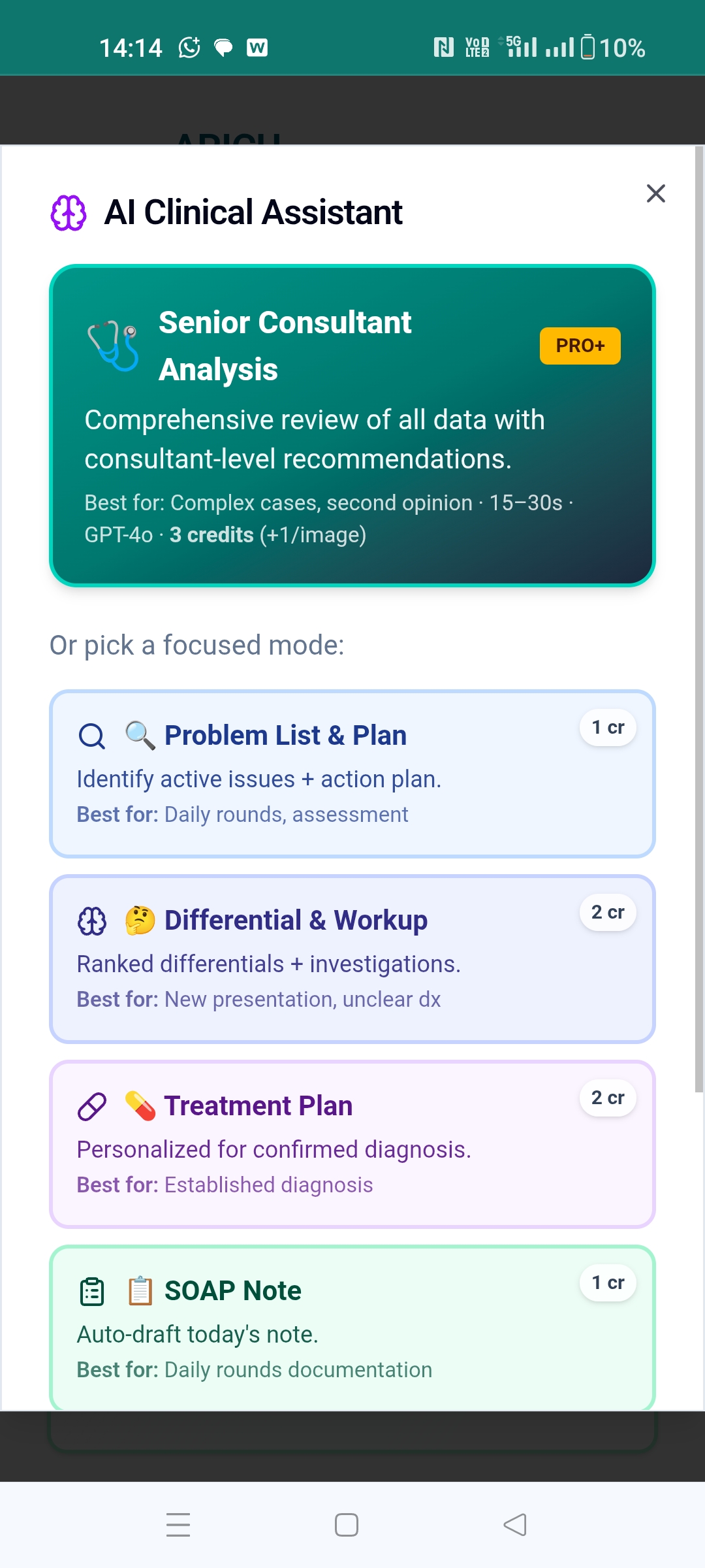 AI Clinical Assistant with multiple modes
