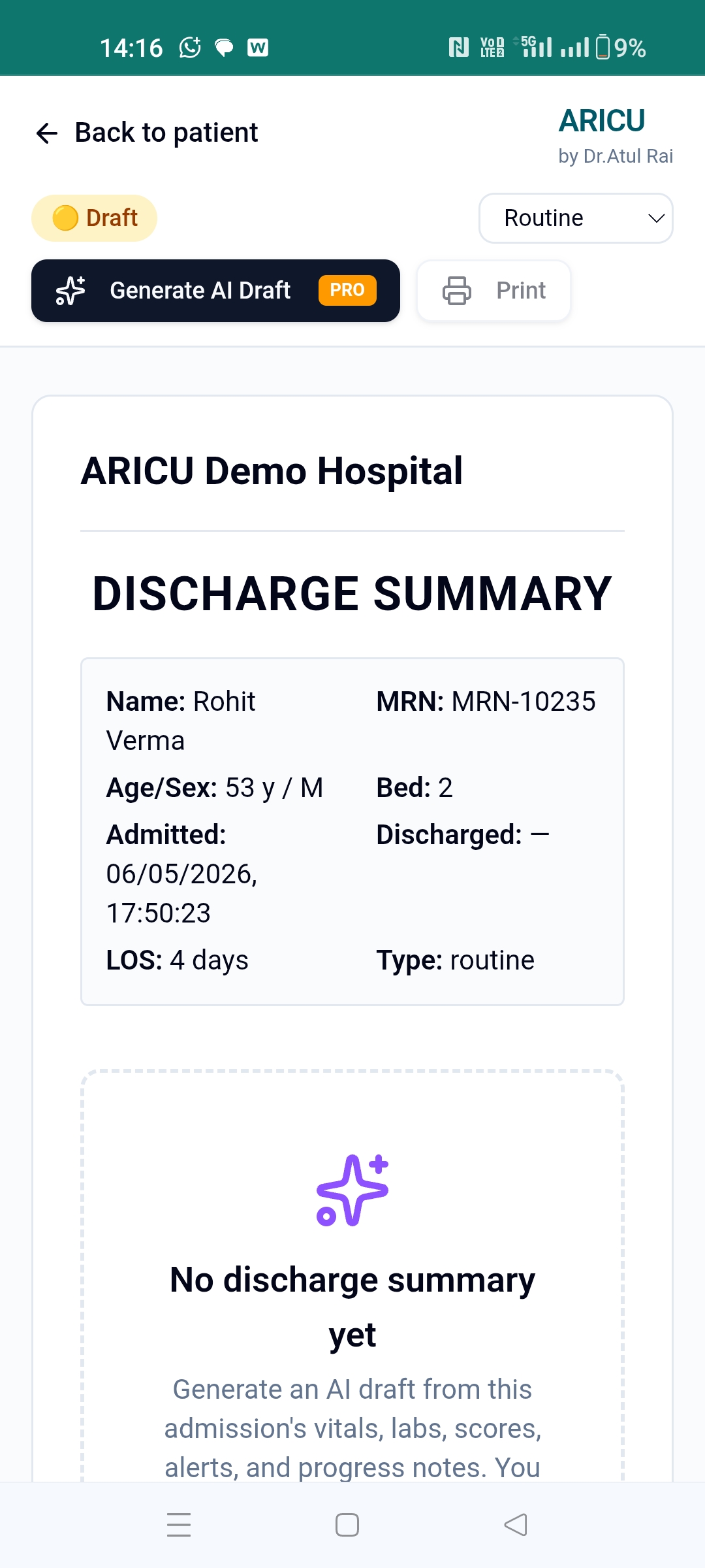AI Discharge Summary draft generation